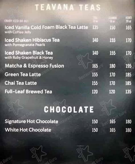 Menu at Starbucks Katipunan cafe, Quezon City, 115 Katipunan .